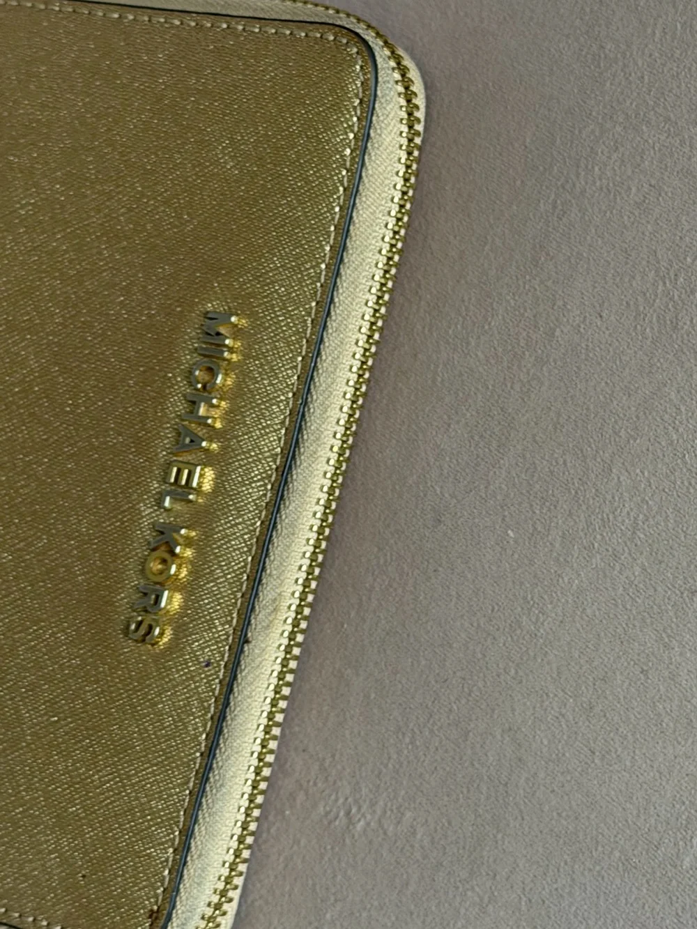 Michael Kors Gold Saffiano Zip Wallet